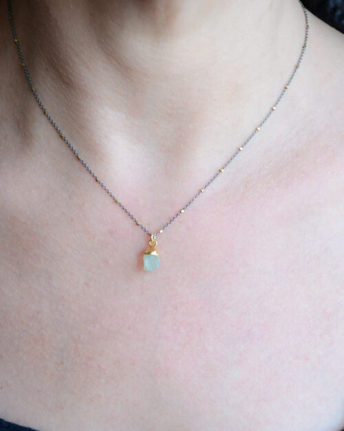 Mix metal Silver Necklace With Rough Cut Prehnite Pendant