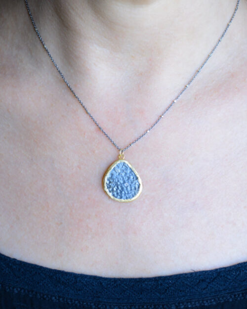 Mix metal organic teardrop pendant necklace with cubic zirconia accent