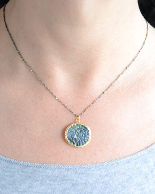 Mix metal organic circle pendant necklace with cz accent