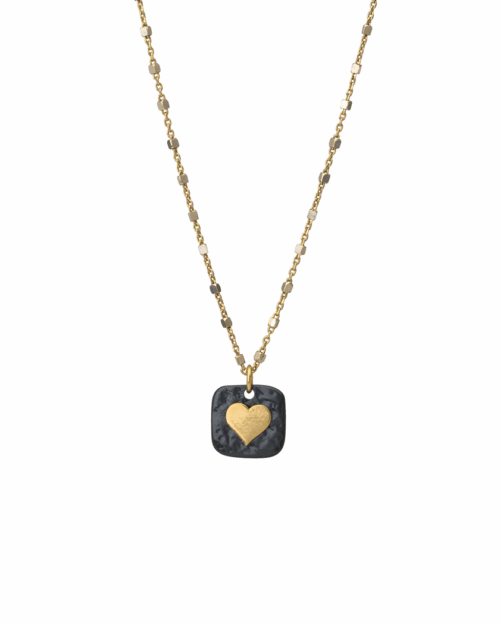 Mixed metal square pendant heart necklace