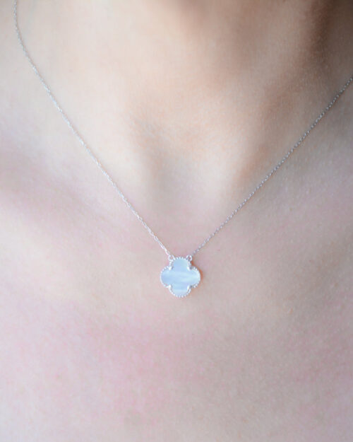 Silver mother of pearl quatrefoil necklace