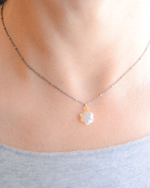 Mixed metal moonstone clover necklace