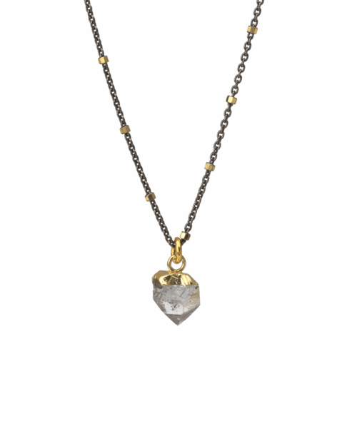 Dark rhodium Silver Necklace With Rough Cut Herkimer Pendant