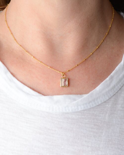 Rhodochrosite square pendant necklace