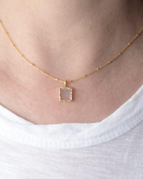 Rainbow moonstone square pendant necklace