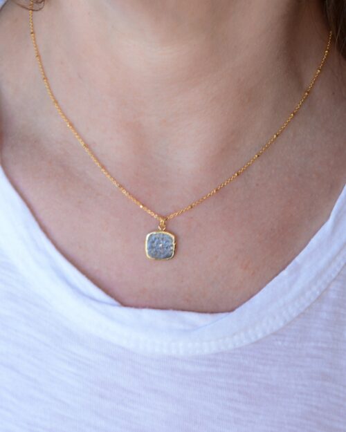 Mix metal square pendant necklace