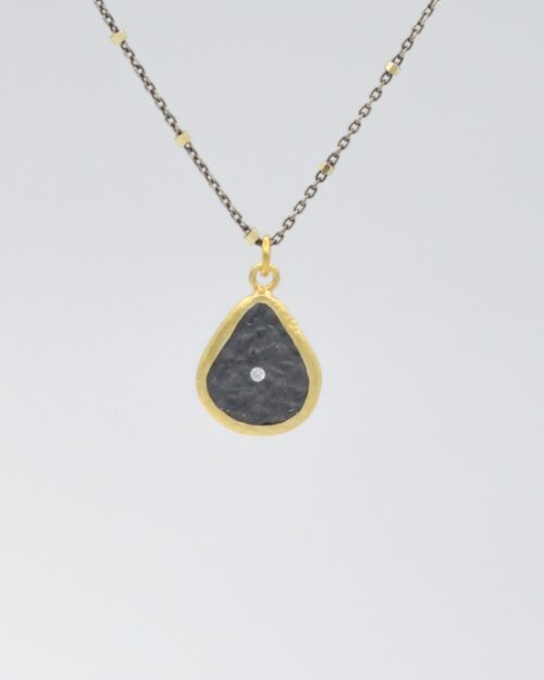 Mix metal teardrop pendant 2 tone necklace