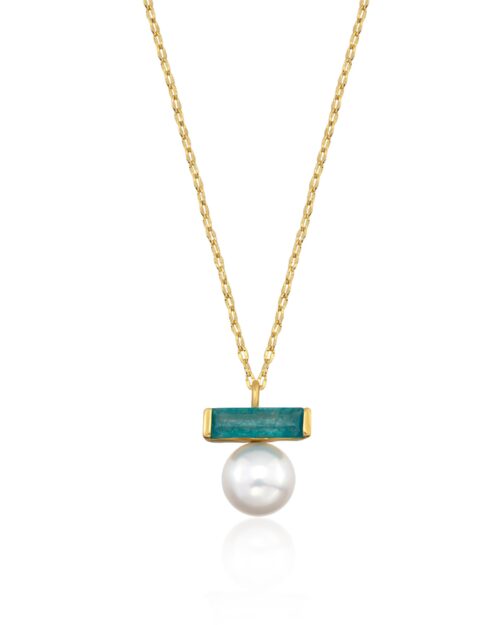 Jade and pearl pendant on fancy chain