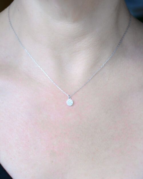Silver necklace with cubic zirconia disc pendant