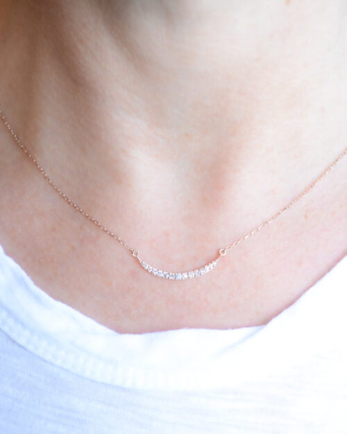 Delicate rose gold and cubic zirconia crescent necklace