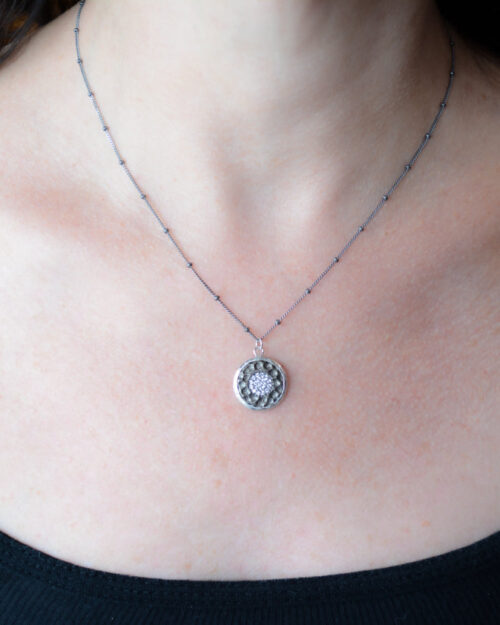 Pave disc pendant necklace