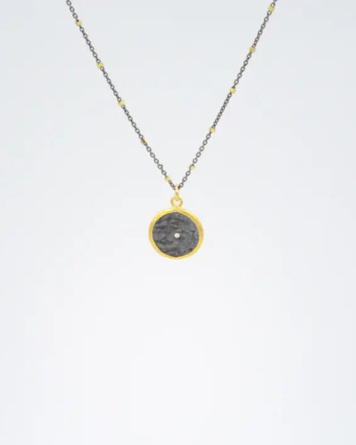 Mix metal disc coin pendant necklace